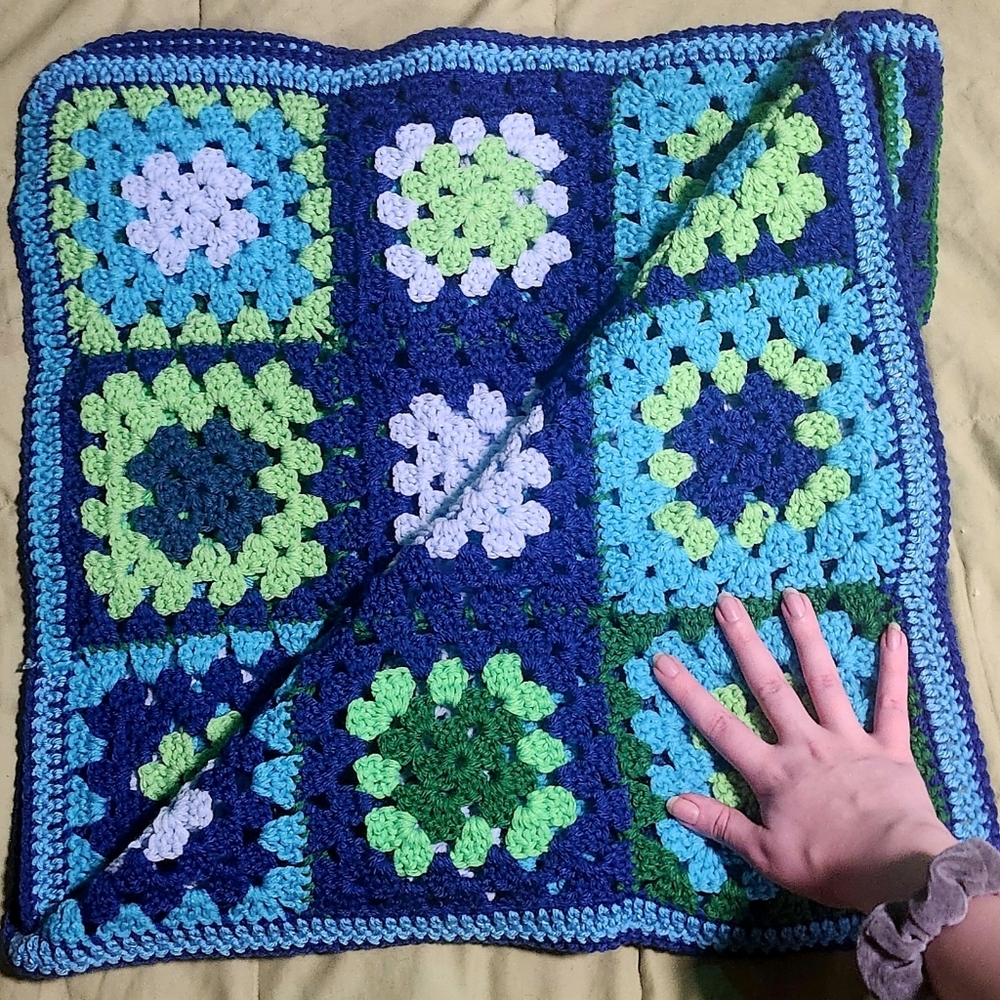 Handmade Blue And Green 40" By 40" Crochet Blanket - Picture 5 of 5